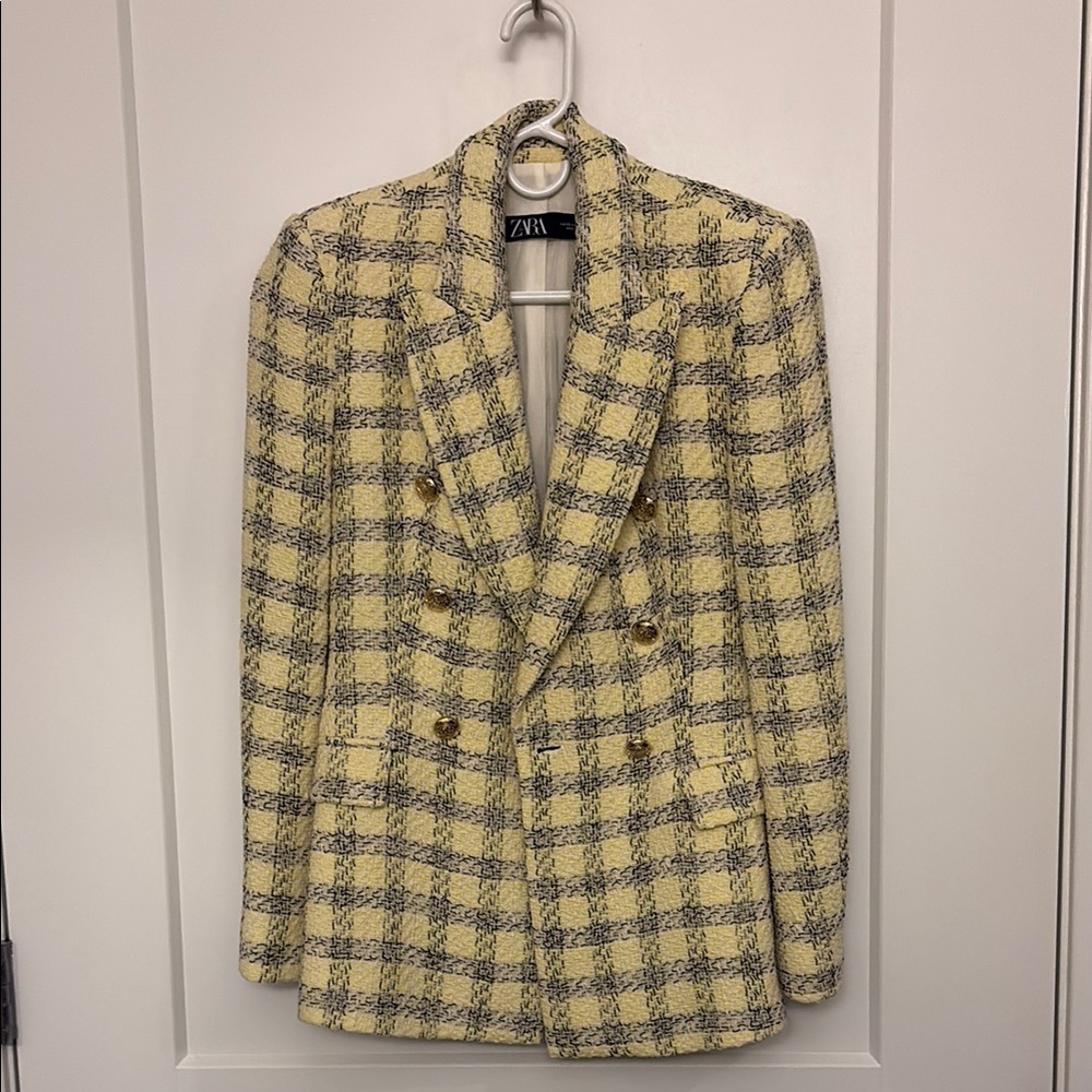 Zara Women's Yellow Plaid Blazer